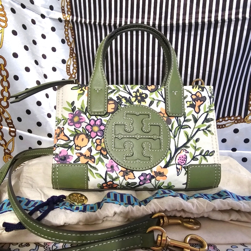 Authentic Tory Burch Winter Sage Ella Mini Nylon Tote - Like-new condition.